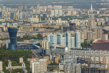 Architecture of the Moscow city from a height
