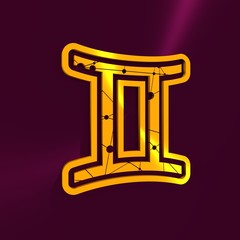 Zodiac symbol textured by connected lines with dots pattern. Sign of the Twins. 3D rendering