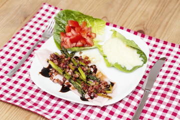 High Angle View of Asparagus Wrapped in Bacon