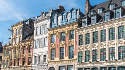 Lille, former facades in the center, beautiful town in the north of France 

