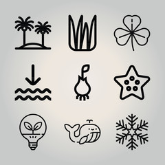 Outline nature 9 vector icons set. 9 icons page symbol for your web site design. logo, app, ui, illustration, eps10