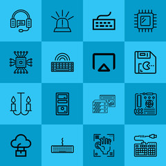 Outline technology 16 vector icons set. 16 icons page symbol for your web site design. logo, app, ui, illustration, eps10