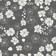 Anemone or windflower poppies flowers and ivy leaves. Floral vector seamless pattern with hand drawn elements.