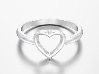 3D illustration silver engagement wedding heart ring