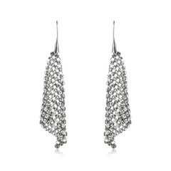 Pair of silver diamond earrings isolated on white