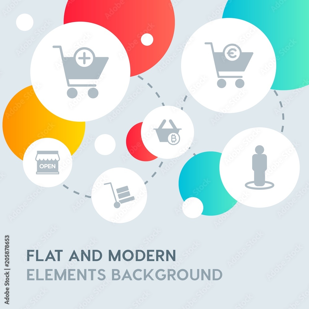 Poster hotel, location, shopping fill vector icons and elements background with circle bubbles networks.mul