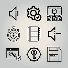 Outline interface 9 vector icons set. 9 icons page symbol for your web site design. logo, app, ui, illustration, eps10