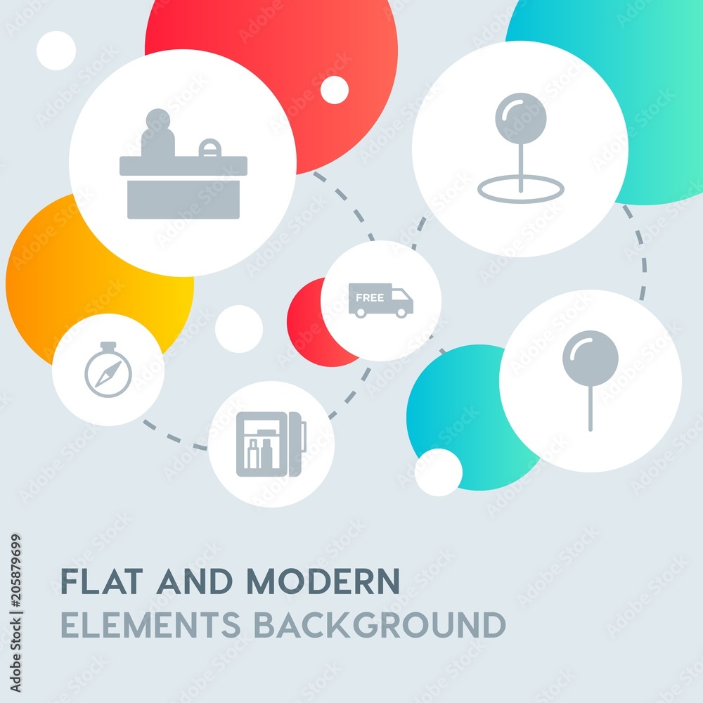 Poster hotel, location, shopping fill vector icons and elements background with circle bubbles networks.mul