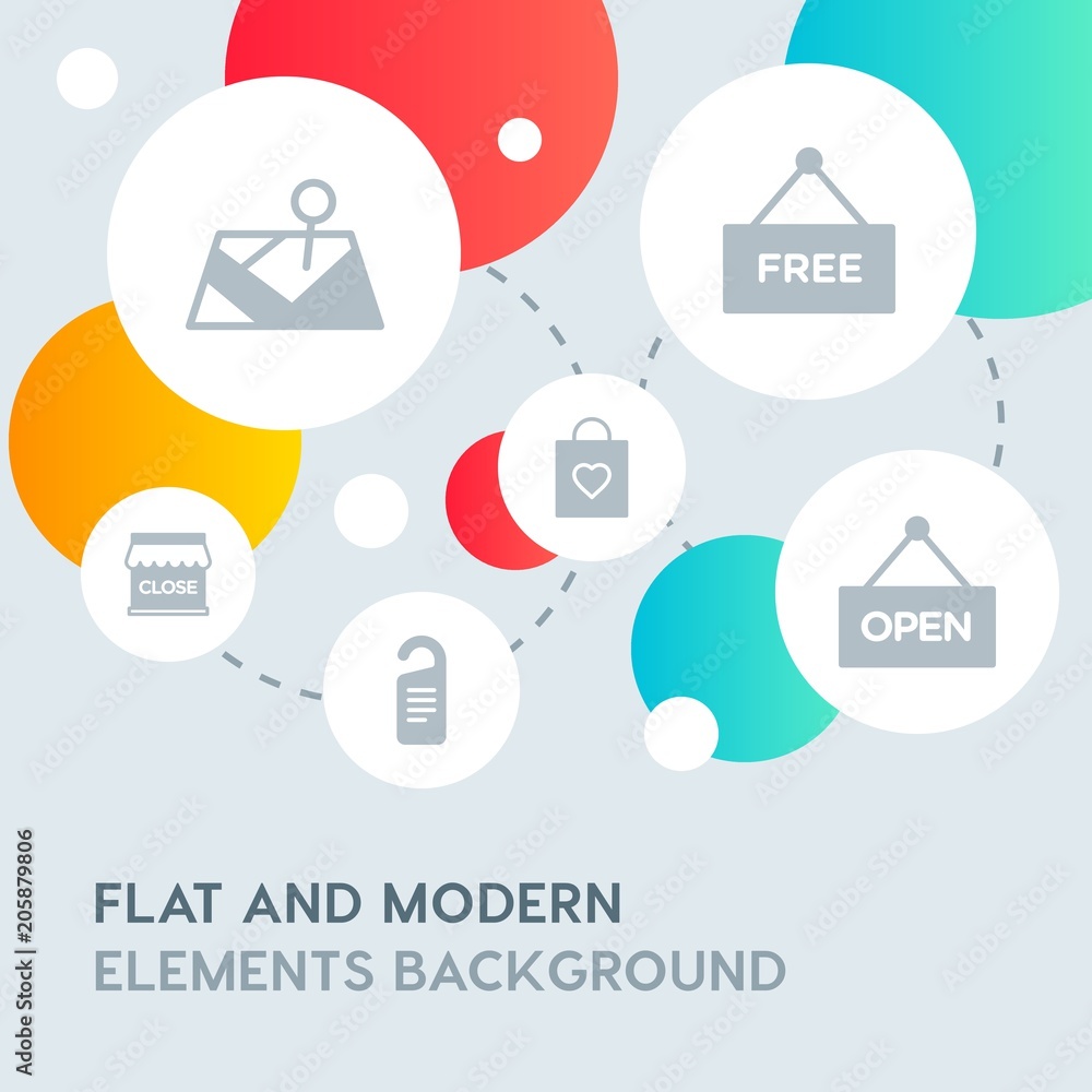 Poster hotel, location, shopping fill vector icons and elements background with circle bubbles networks.mul