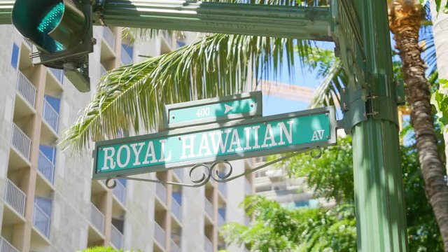 Sign street in Honolulu Hawaii in 4K Slow motion 60fps