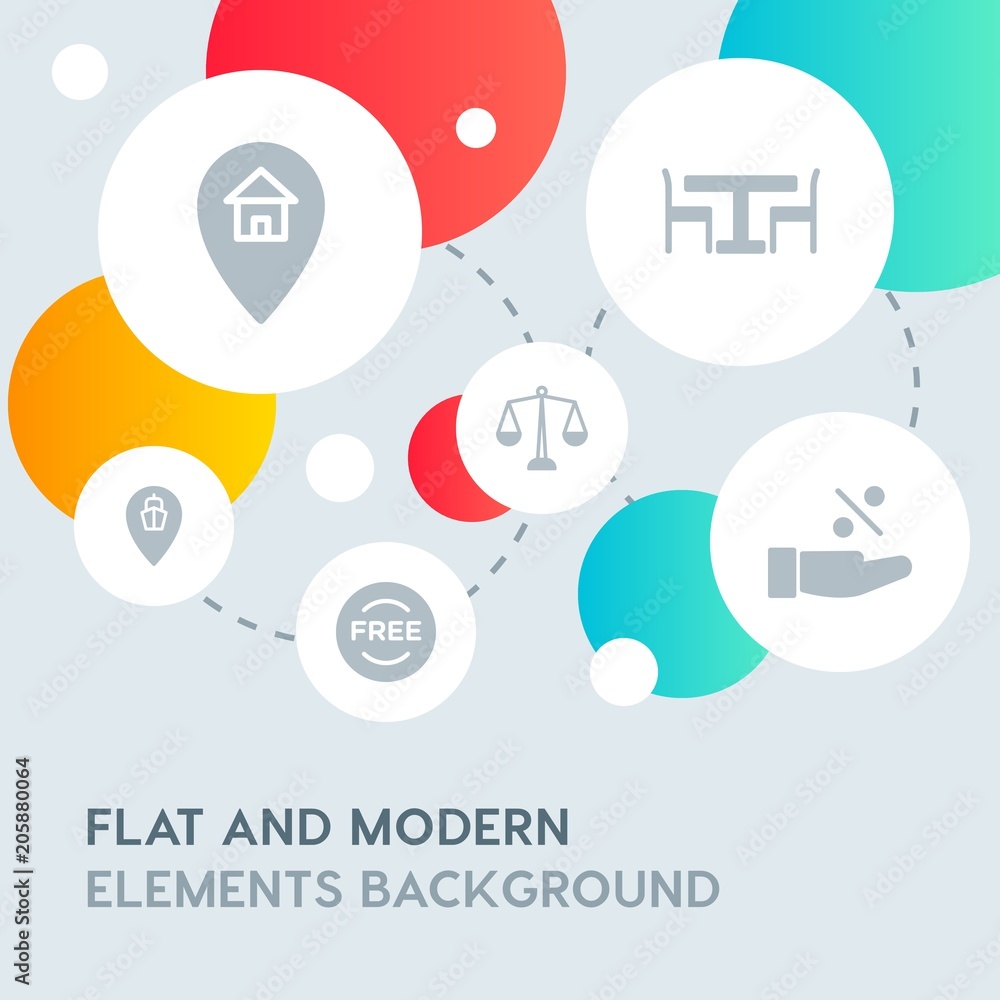 Poster hotel, location, shopping fill vector icons and elements background with circle bubbles networks.mul