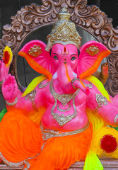 Ganesh Chaturthi also know as Vinayaka Chaturthi is the Hindu festival, God Ganesha Statue Made of Clay And Coated with Ceramic Colors, Handmade Artistic Effects, Beautiful Artifacts