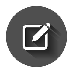 Notepad edit document with pencil icon. Vector illustration with long shadow. Business concept note edit pictogram.