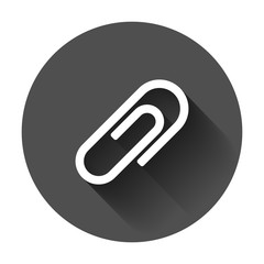 Paper clip attachment vector icon. Paperclip illustration with long shadow. Attach file business document.