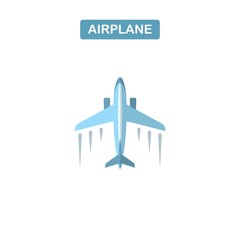 Modern vector line icon of airplane flight, vacation trip. Front view.