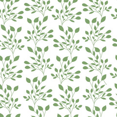 Green leaves seamless pattern flat vector template nature leaf wallpaper.
