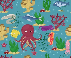 Wall murals Sea animals Sea animals seamless pattern background vector water plants ocean fish cartoon illustration undersea water marine aquatic character life.