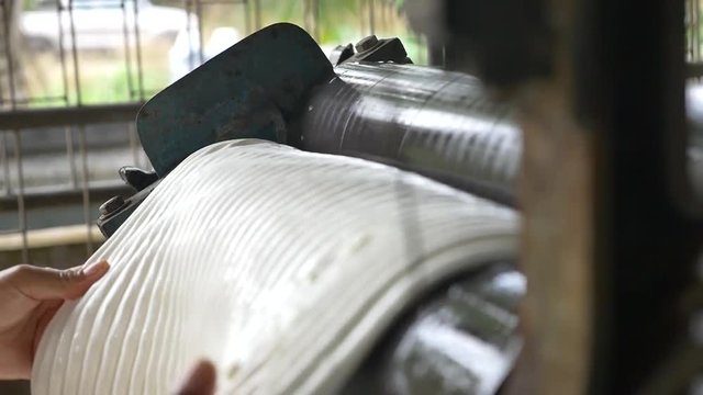 Thailand - January 27, 2018 : Making rubber sheets process on  Thailand