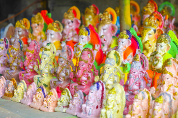 Ganesh Chaturthi also know as Vinayaka Chaturthi is the Hindu festival, God Ganesha Statue Made of Clay And Coated with Ceramic Colors, Handmade Artistic Effects, Beautiful Artifacts