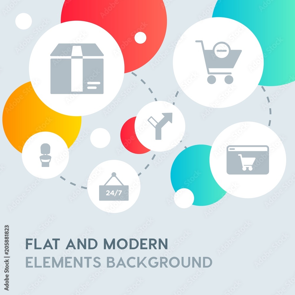 Poster hotel, location, shopping fill vector icons and elements background with circle bubbles networks.mul