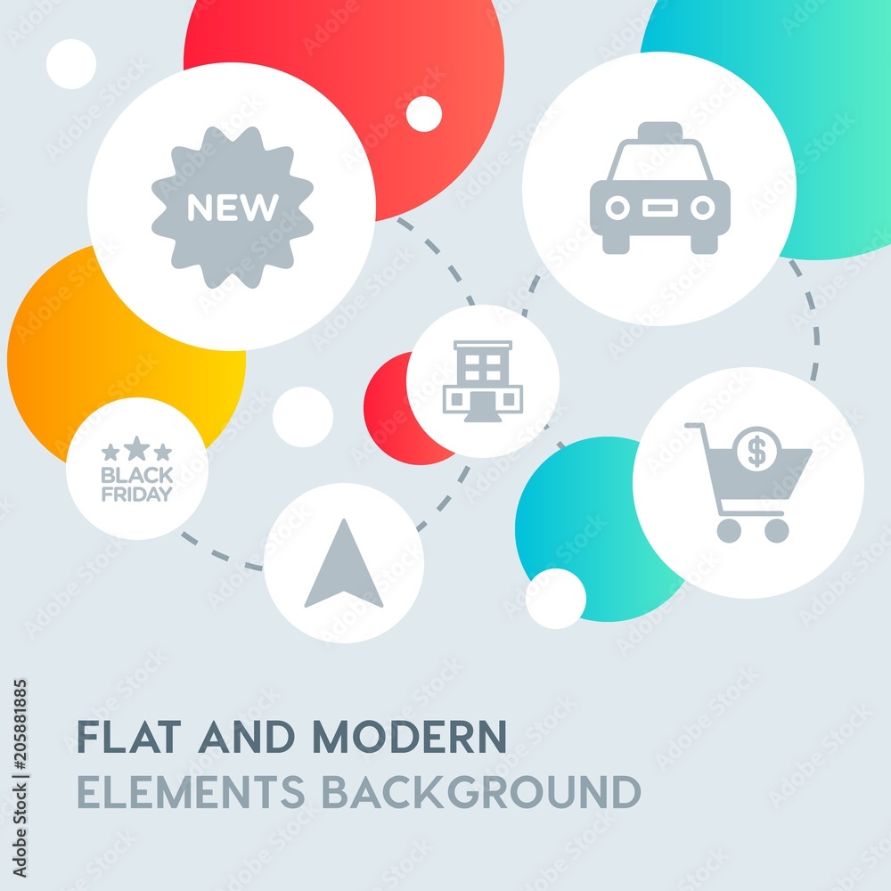 Poster hotel, location, shopping fill vector icons and elements background with circle bubbles networks.mul