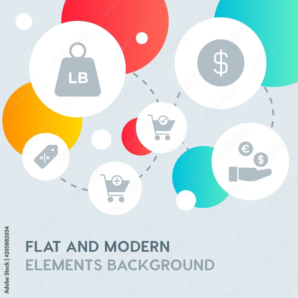 Poster hotel, location, shopping fill vector icons and elements background with circle bubbles networks.mul