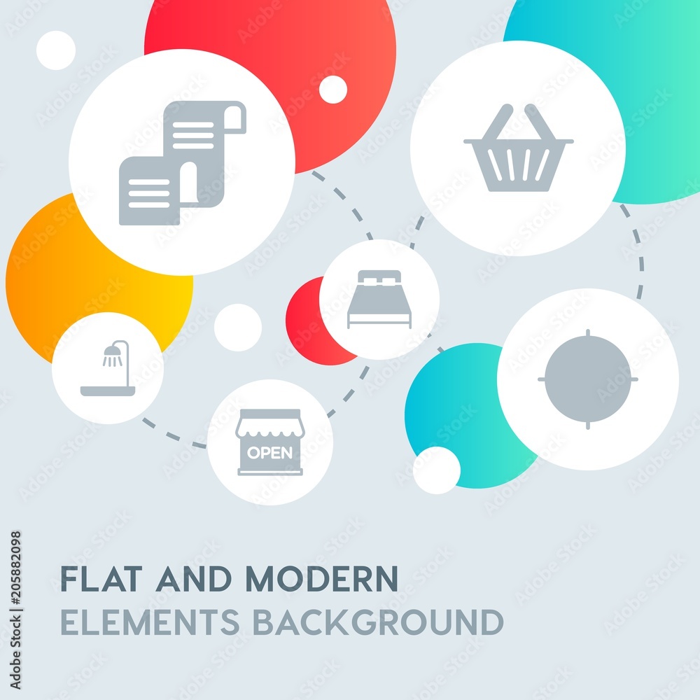 Poster hotel, location, shopping fill vector icons and elements background with circle bubbles networks.mul