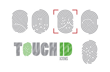 A set of fingerprint icons. Finger print scanning identification system. Biometric authorization, business security and personal data protection concept - 205882254
