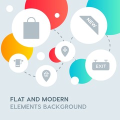 hotel, location, shopping fill vector icons and elements background with circle bubbles networks.Multipurpose use on websites, presentations, brochures and more