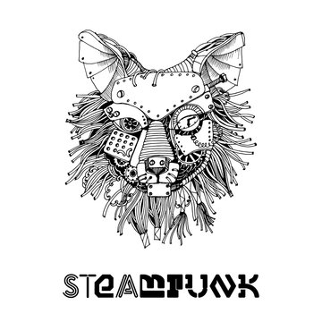 Fox steampunk. Watercolor vector illustration