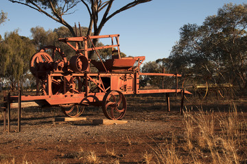 Quorn South Australia, obsolete farming equipment left to rust in the afternoon sunlight