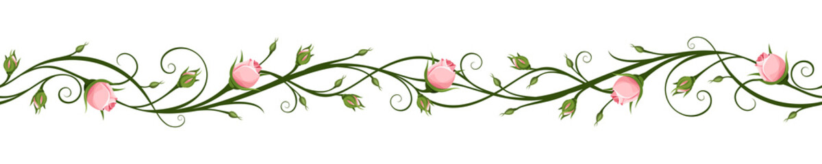 Vector horizontal seamless background with pink rosebuds.