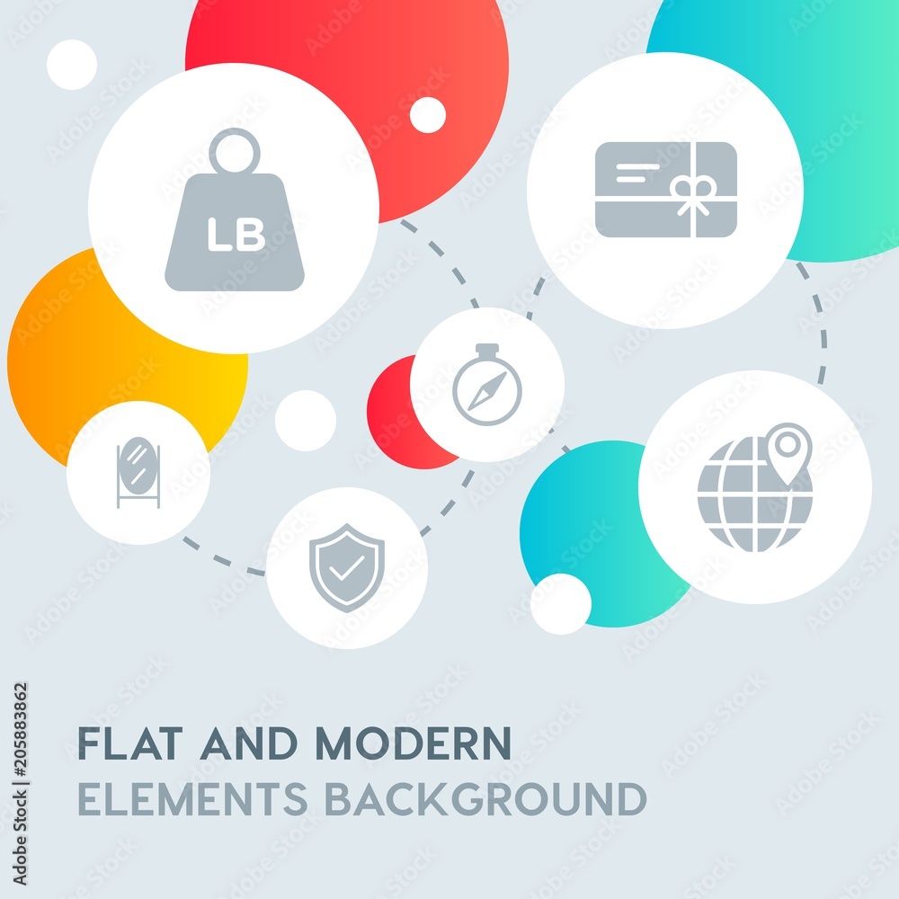 Poster hotel, location, shopping fill vector icons and elements background with circle bubbles networks.mul