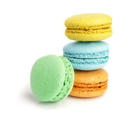 colorful macaroons isolated on white background closeup