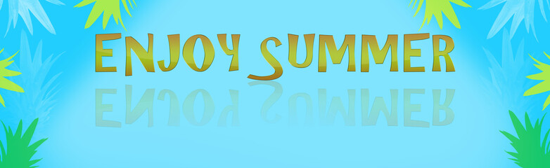 Enjoy summer blue banner card with leaves of pineapple.space for your text. 