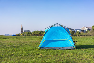 camping tent in grassland