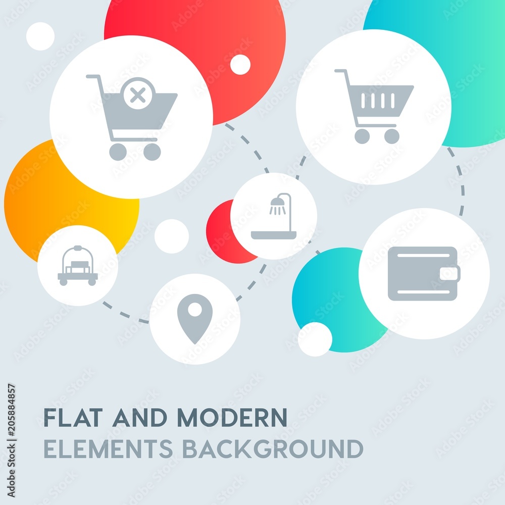 Poster hotel, location, shopping fill vector icons and elements background with circle bubbles networks.mul