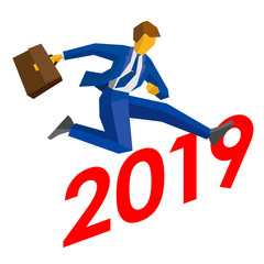Businessman jump over number 2019.
