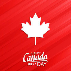 Happy Canada Day, july 1 greeting card with maple leaf symbol and hand lettering. Vector illustration.