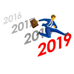 Businessman jump over number 2019
