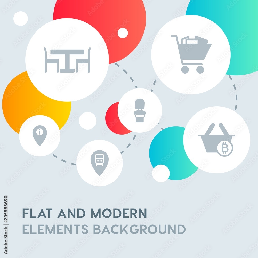 Poster hotel, location, shopping fill vector icons and elements background with circle bubbles networks.mul