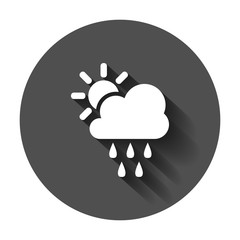 Weather forecast icon in flat style. Sun with clouds illustration with long shadow. Forecast sign concept.