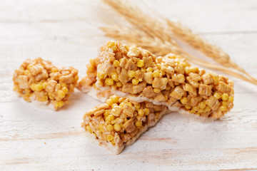 Granola bar on wooden background