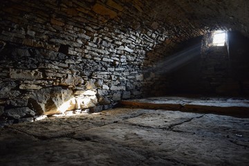 Scary underground, old castle cellar	