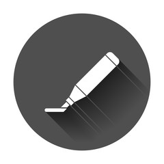 Highlighter marker pen icon in flat style. Highlight illustration with long shadow. Office stationery concept.