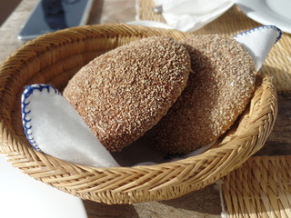Traditional Moroccan bread served on a restaurant terrace in Marrakech