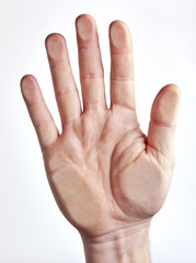 Finger pressed against glass with prints