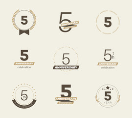 5 years anniversary logo set. Vector illustration.