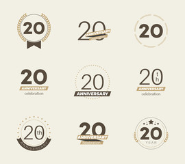 20 years anniversary logo set. Vector illustration.