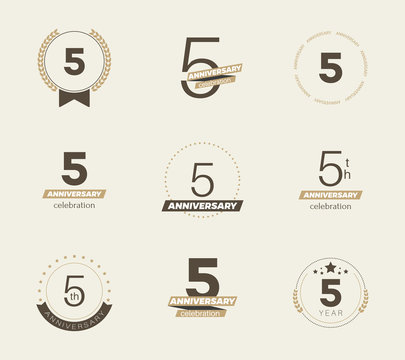 5 Years Anniversary Logo Set. Vector Illustration.